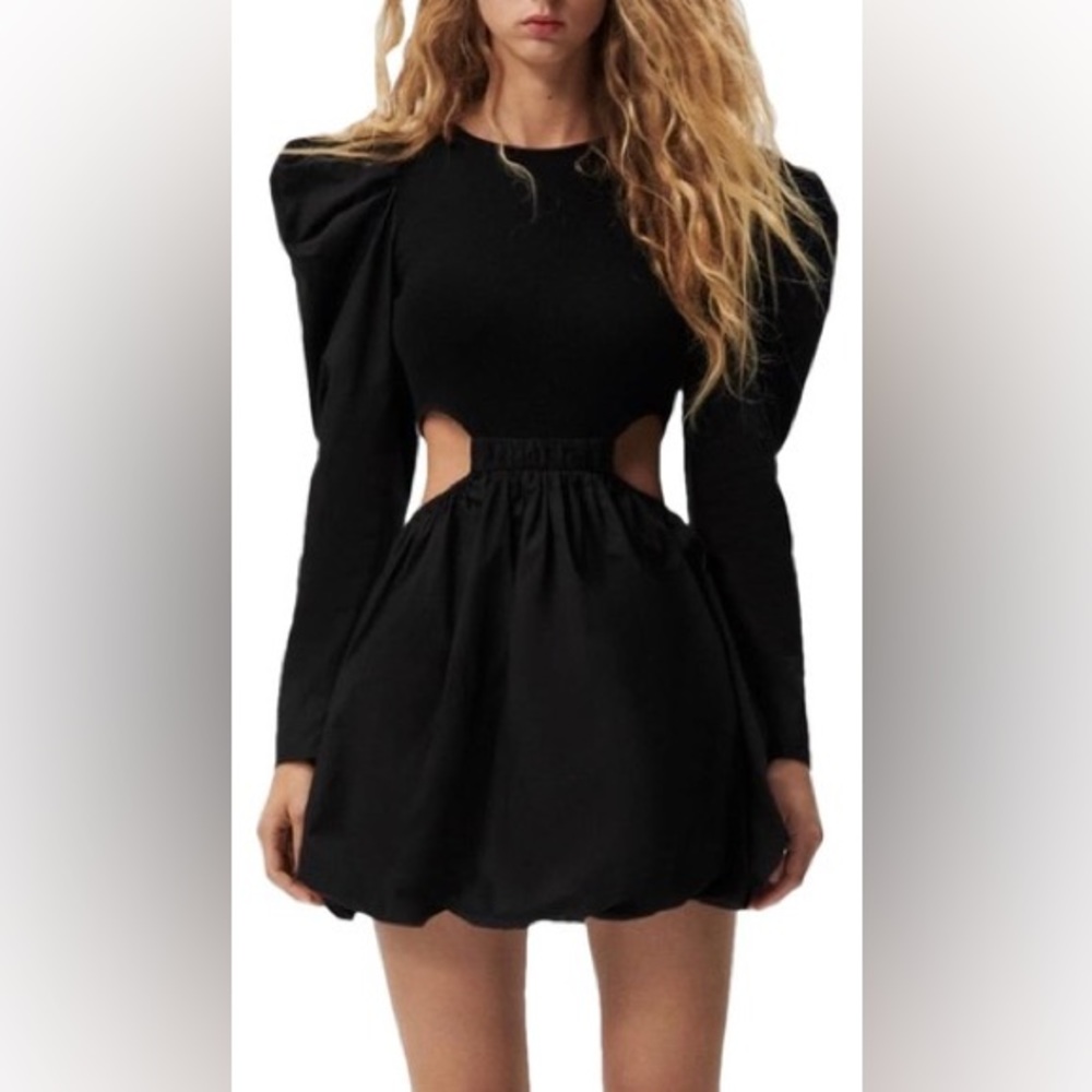 Zara Black Cut-Out Balloon Combination Mini Dress. Size S!